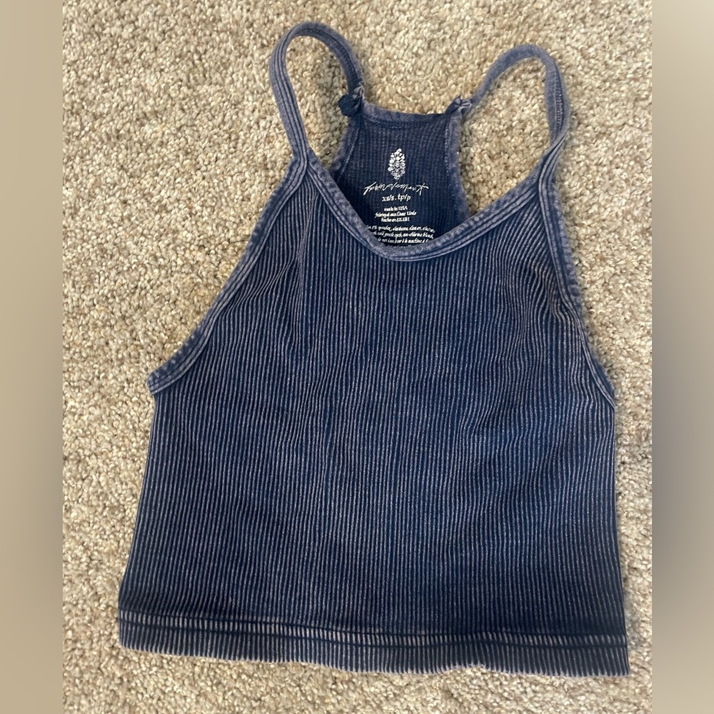 Free People dark blue, high neck, halter top athletic fits XS-M